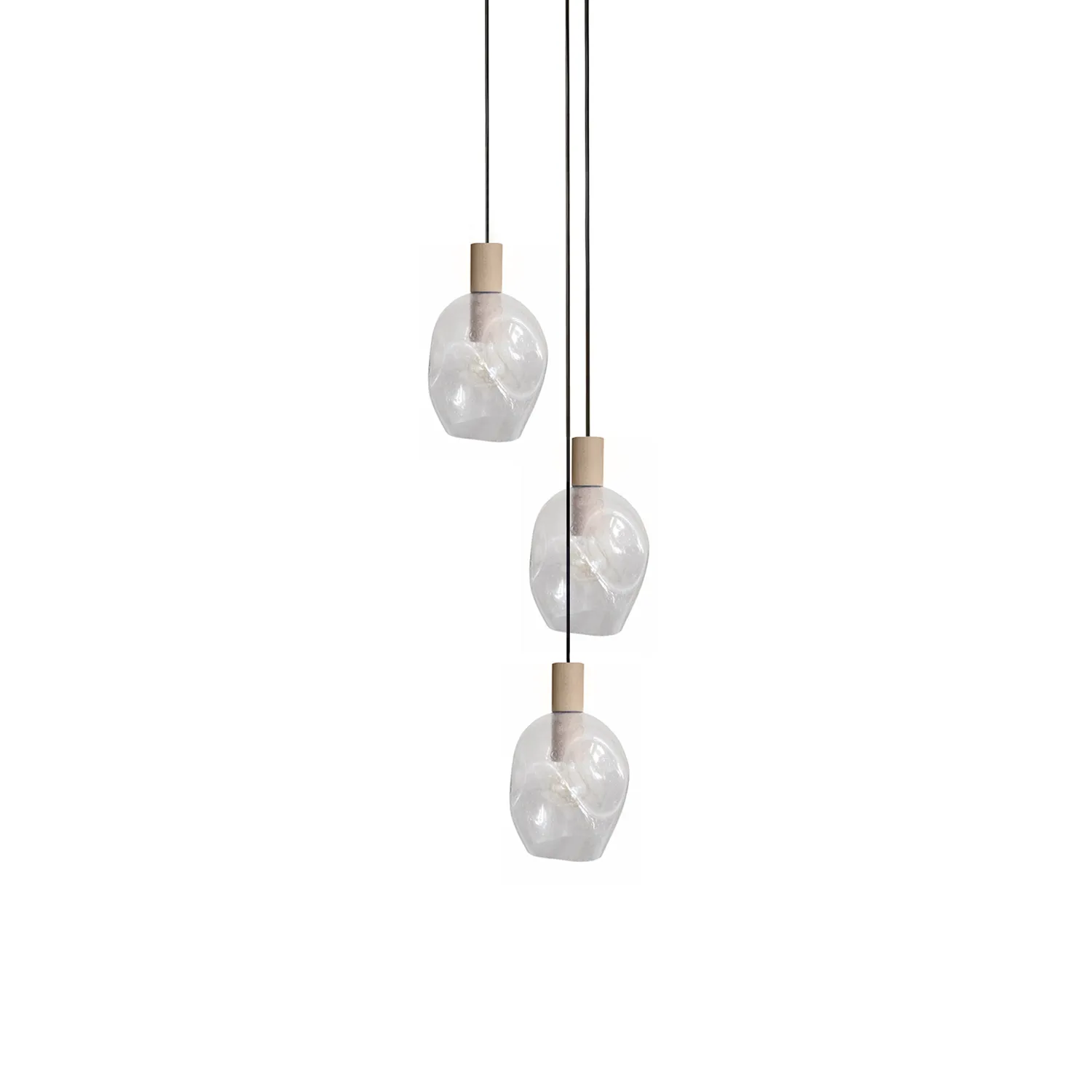 Tosel Vingolf lampadario legno 3 luci vetro trasparente