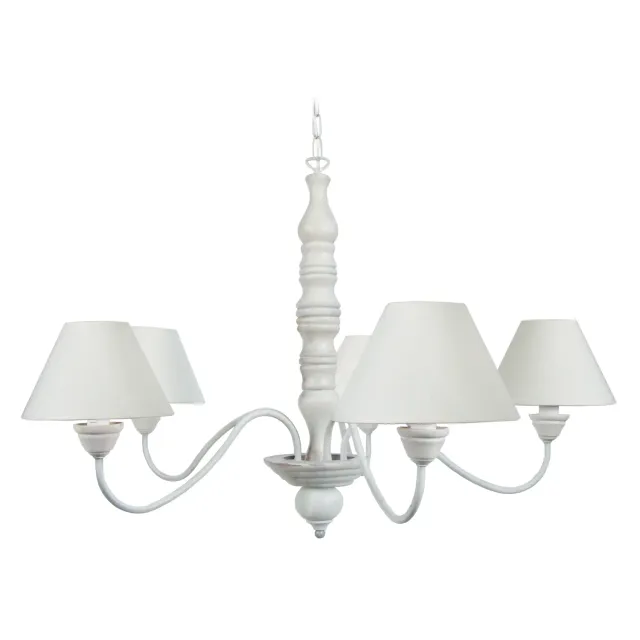Tosel Menton lampadario legno 5 luci bianco 84 cm