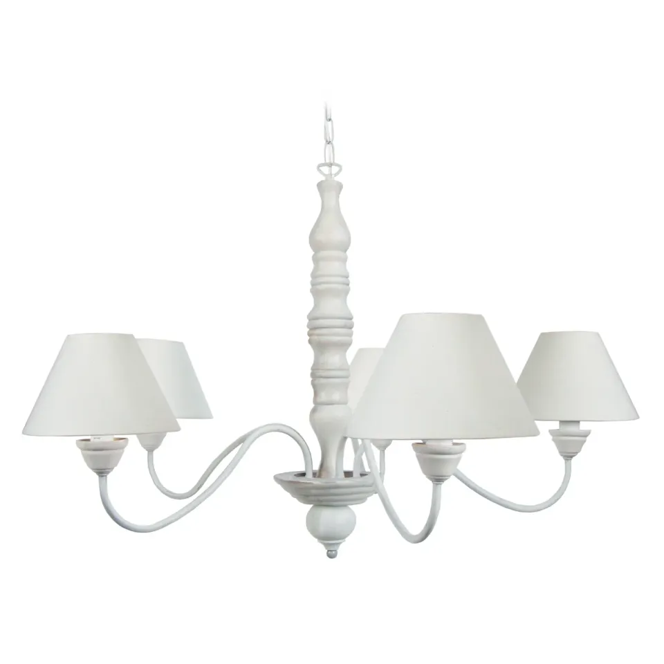 Tosel Menton lampadario legno 5 luci bianco 84 cm