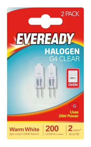 Eveready Lampadina Alogena G4 20W 12V Confezione 2 Dimmerabile