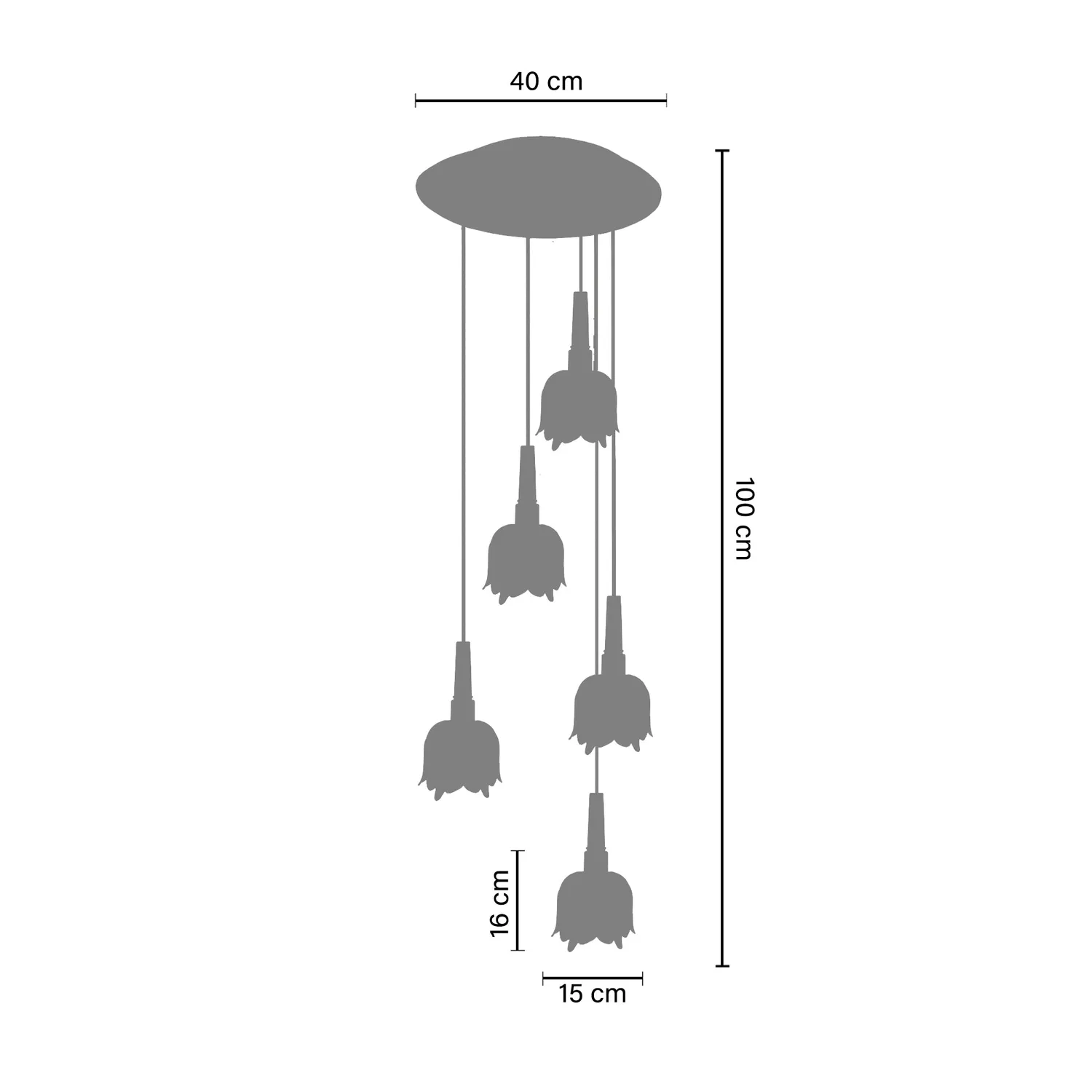 Tosel Caribi lampadario 40 cm nero 5 luci vetro