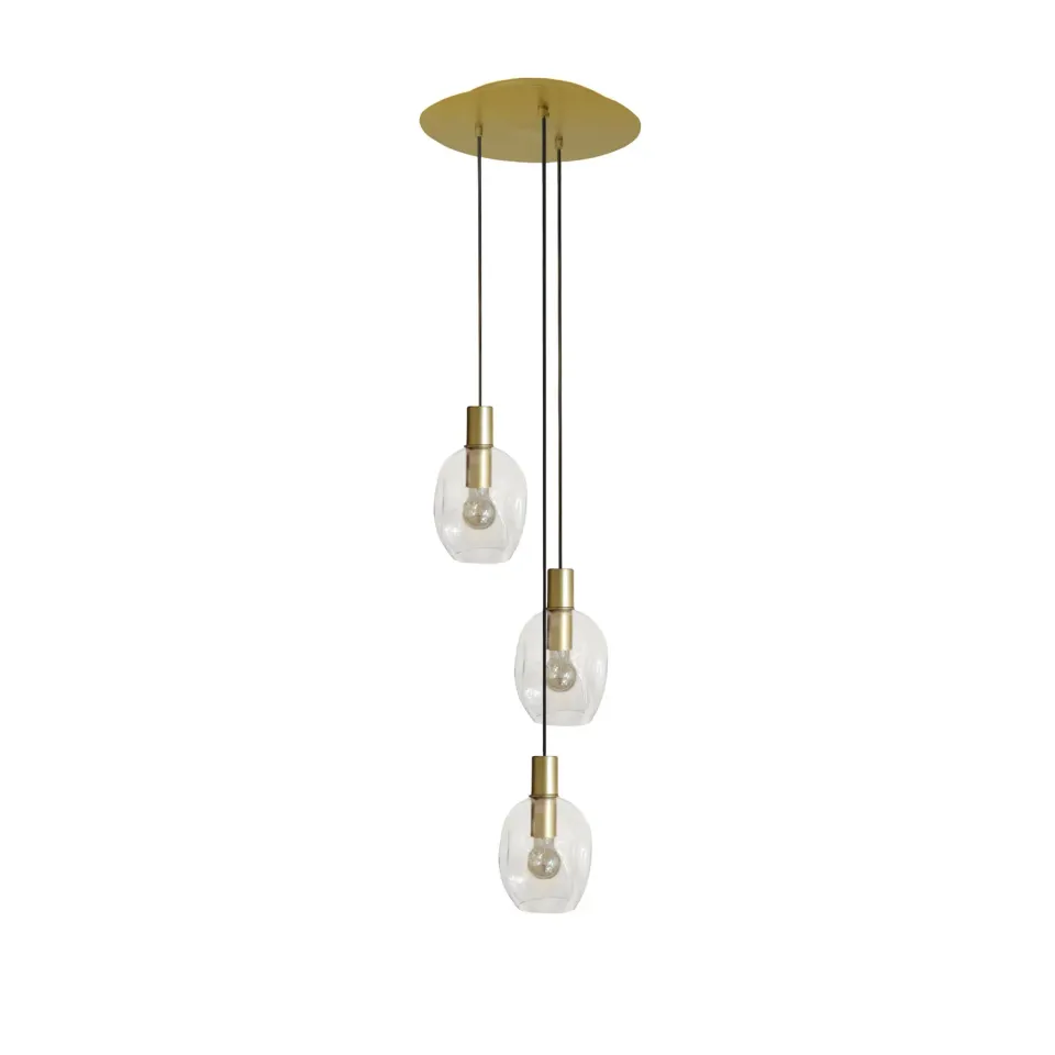 Tosel Vingolf lampadario oro 3 luci vetro trasparente