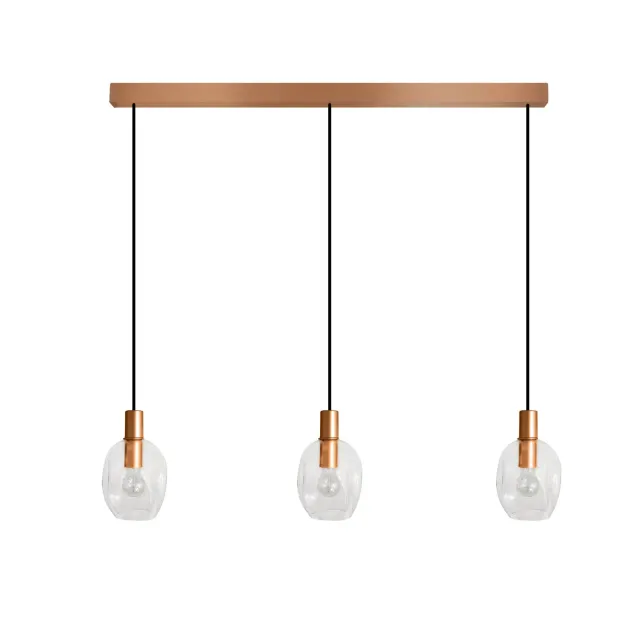 Tosel Vingolf lampadario barra rame vetro E27 3 luci