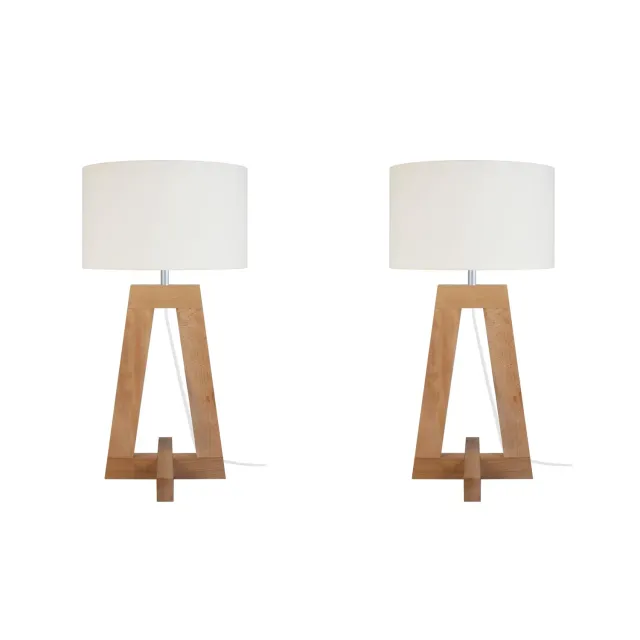 Tosel Vili A LT2 lampada da tavolo naturale ecrù legno x2
