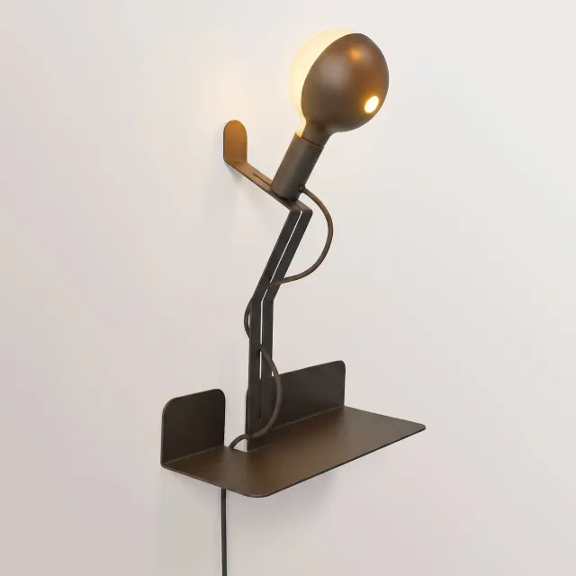 Creative Cables Murio Talia lampada da parete nera con mensola LED