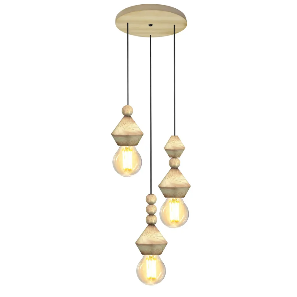 Tosel Boulier lampadario legno naturale 32x70cm 3xE27