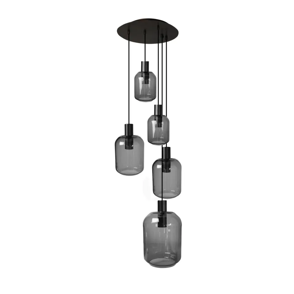 Tosel Svalbard Small lampadario 5 luci nero trasparente