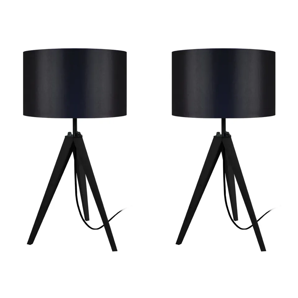 Tosel Idun lampada da tavolo treppiede nero set 2 pezzi