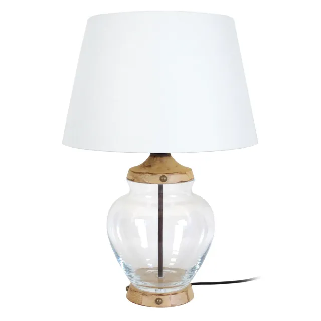 Tosel Tacks lampada da tavolo legno tamburo bianco 40x67 cm
