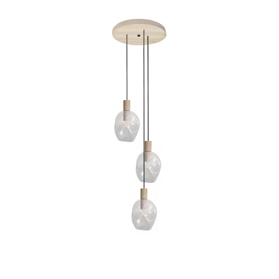 Tosel Vingolf lampadario legno 3 luci vetro trasparente