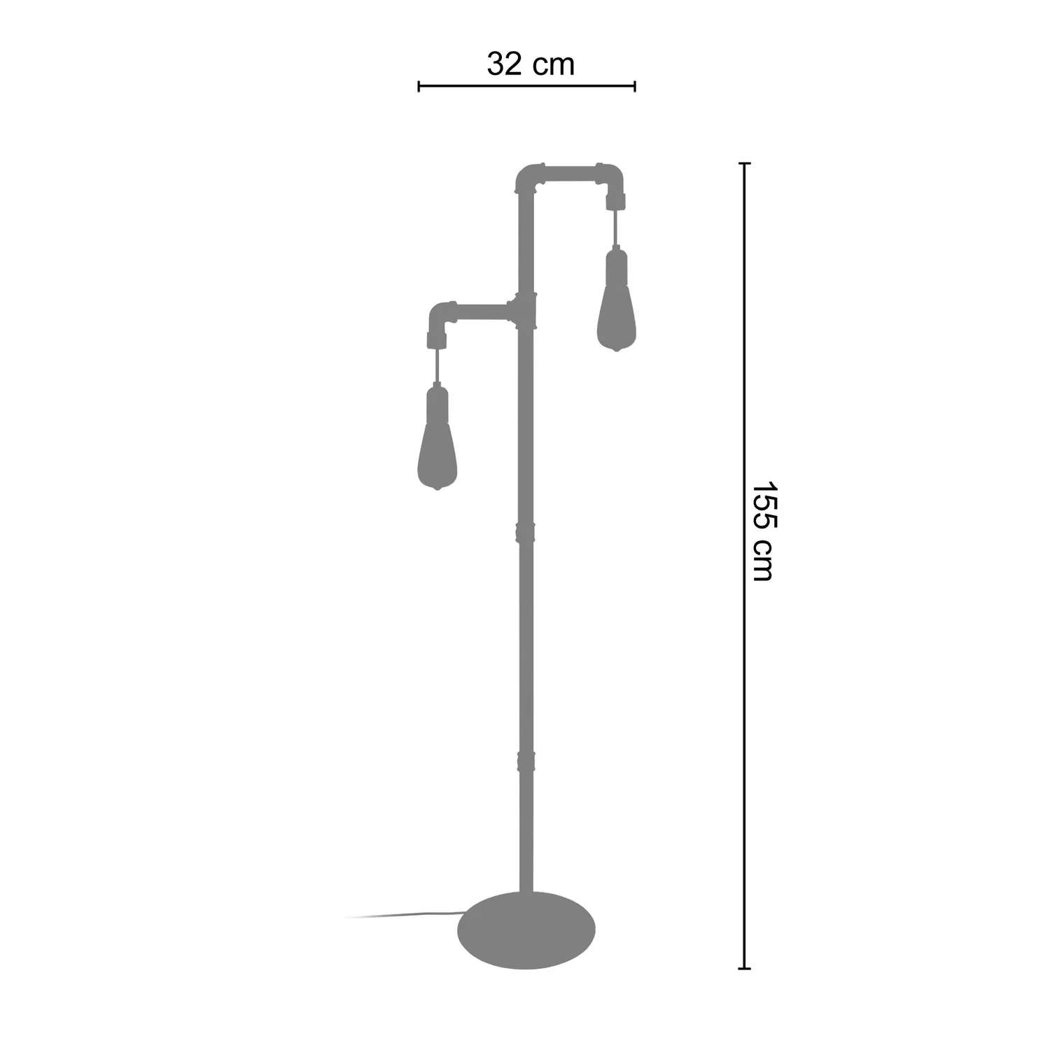 Tosel Hydraulik A Piantana 32x155 cm Nero 2 Luci