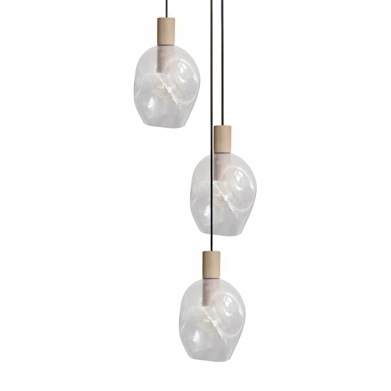 Tosel Vingolf lampadario legno 3 luci vetro trasparente