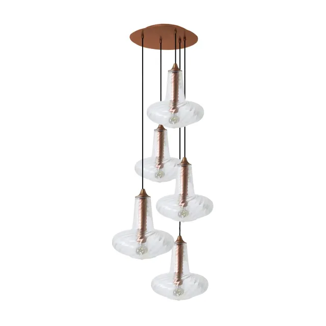 Tosel Veneza lampadario 5 luci 40x115cm bianco vetro