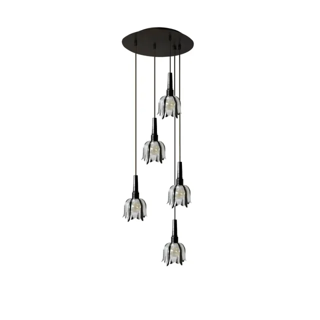 Tosel Caribi lampadario 40 cm nero 5 luci vetro