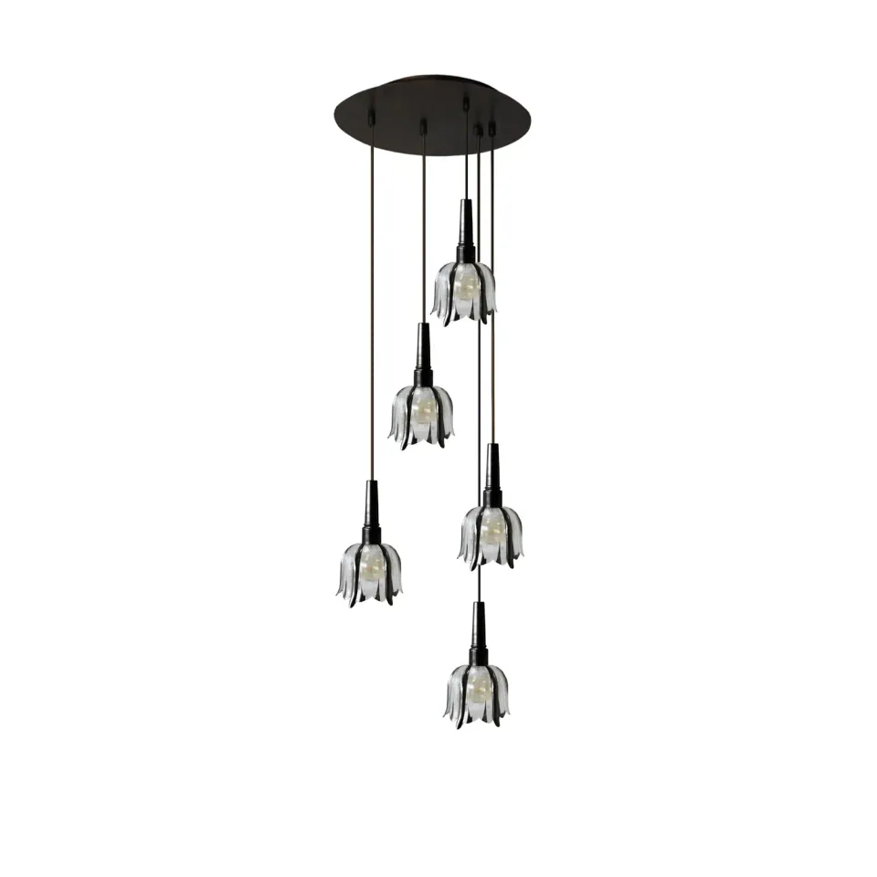 Tosel Caribi lampadario 40 cm nero 5 luci vetro